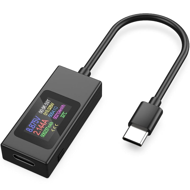 Tester de tensiune USB-C  masoara curentul si tensiunea  detecteaza protocolul si capacitatea de incarcare  ecran OLED color  Domeniu de masurare 4V-30V  Portabila  OUYLAF  Negru