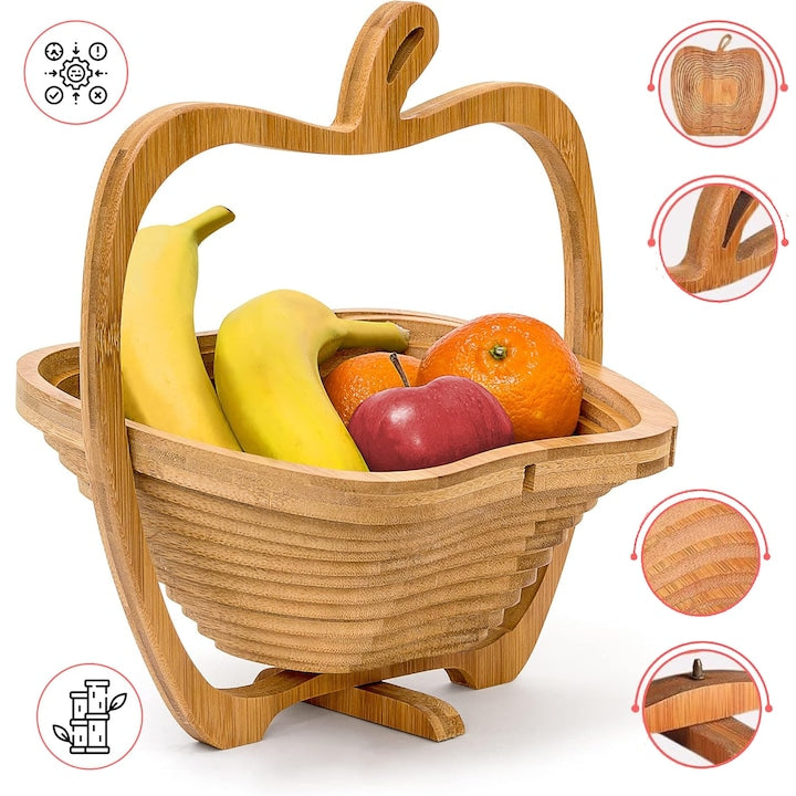 Cos Pliabil In Forma De Mar Pentru Fructe Pentru Bucatarie  30 x 27 x 22  5 cm  Suport Pentru Bol Cu Fructe Pliabil Din Bambus Si Tocator  Bol Cu Legume Si Suport  Accesorii Pentru Decorul Casei