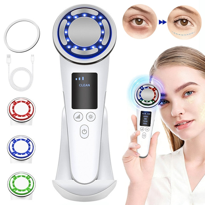 Aparat profesional pentru tratament facial si intinerirea pielii 7 in 1  DONFANLIA®  LED  Lifting  Anti Rid  vibratii EMS  Microcurent  Masaj facial  Alb