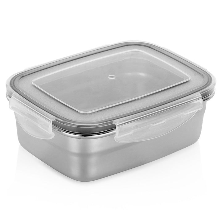Excellent Houseware Casserole Dish, 500 ml, 145x115x55 cm, Stainless Steel, Airtight Lid with Four Clips, Dishwasher Safe, Thermal Properties, Silver