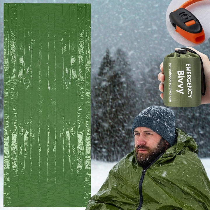 Saci de Dormit pentru Situatii de Urgenta  Swejah 210*90cm  Patura Lzoterma  cu Fluier de Urgenta si Geanta de Depozitare  Supravietuire  Lzolatie Termica  Portabila  Reutilizabile  Mylar  pentru Camping  Drumetii si Aventuri in Aer Liber  Verde