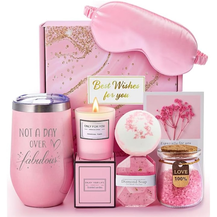 Gift set for women Rqiurpn spa products Scented candle Sleep mask Elegant gift box Christmas gift idea for her, women, mom, wife, sister, girlfriend, multicolored