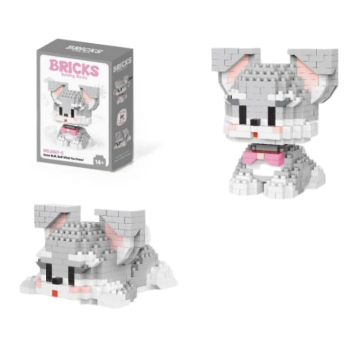 Set de Constructie Mini Schnauzer cu Papion Blocuri Creative ~200 Piese  2 Pozitii (Sezand/Culcat)  pentru Copii si Adulti