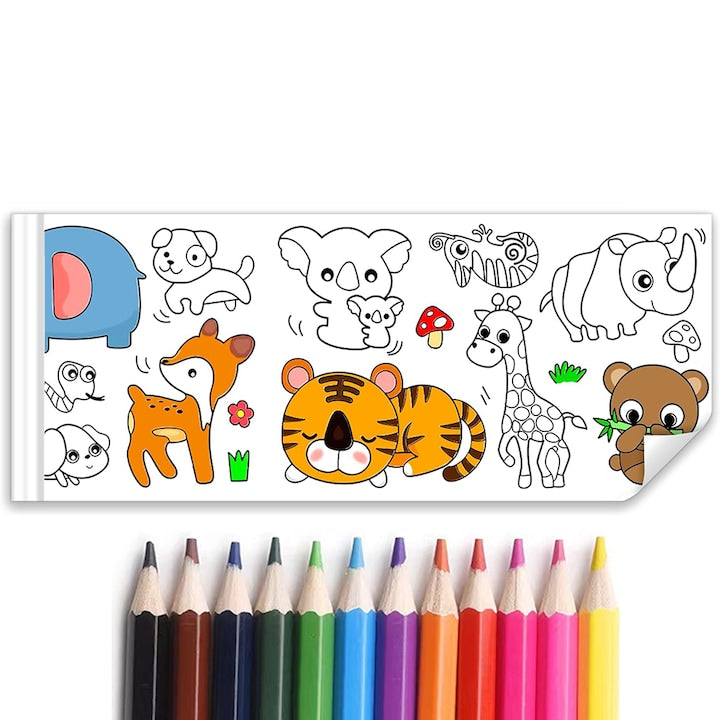Rola hartie auto-adeziva si decupabila pentru desenat si colorat  BOMSTOM  Materiale Non-Toxice  Poate fi lipita pe Usi  Perete  Podea  fara strice suprafata respectiva  3m x 30 cm  Model cu Animale