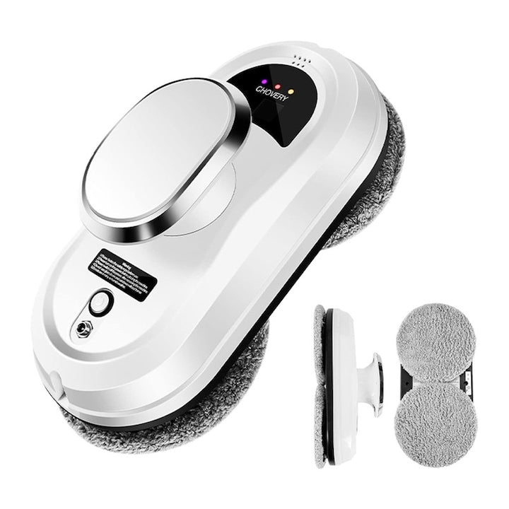 Robot de curatare geamuri  Rqiurpn  Ultra-Subtire  Spalare si Stergator Electric pentru Sticla  Control Telecomanda  Protectie Securitate Cvadrupla  Alb