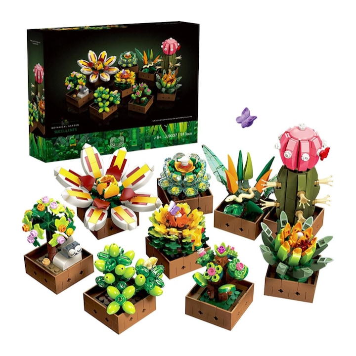 Set constructii adulti AjieQaQ  Flori suculente  Bonsai din piese  Decor acasa creativ  Jucarie educativa 12+  Cadou pentru colectionari  Plante artificiale construibile  Set botanic 900+ piese  Colectie suculente