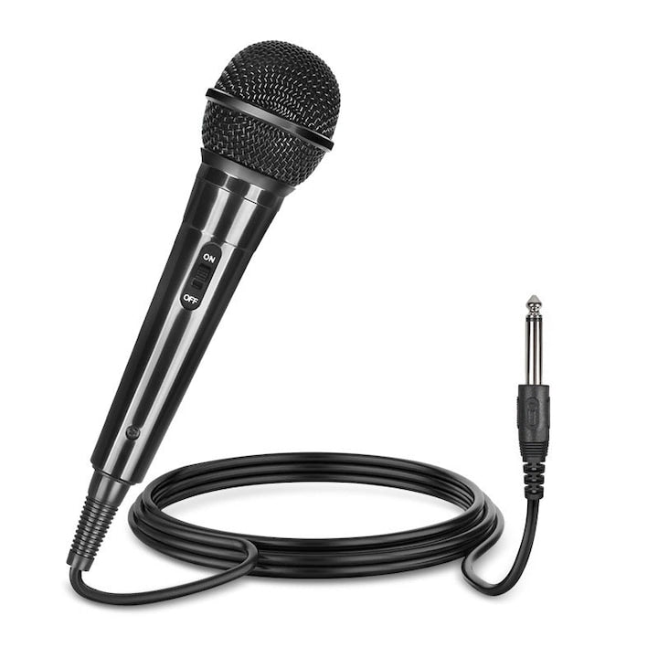 Microfon dinamic cu fir Rqiurpn  cardioid  3M cablu  comutator ON/OFF  negru