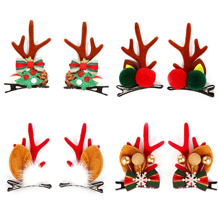 Rqiurpn - Clame de par pentru Craciun  set 4 perechi  modele cu reni si brad  multicolor