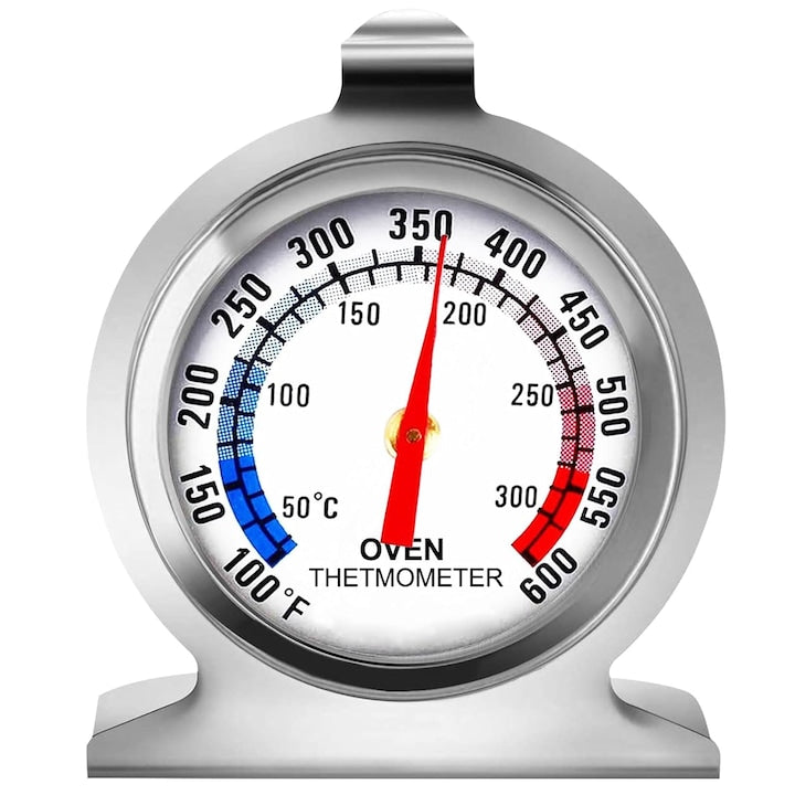 Termometru pentru cuptor din otel inoxidabil  indicator analogic 50°C–300°C / 100°F–600°F  cu afisaj dublu Celsius/Fahrenheit  pentru coacere  gratar si friteuza cu aer