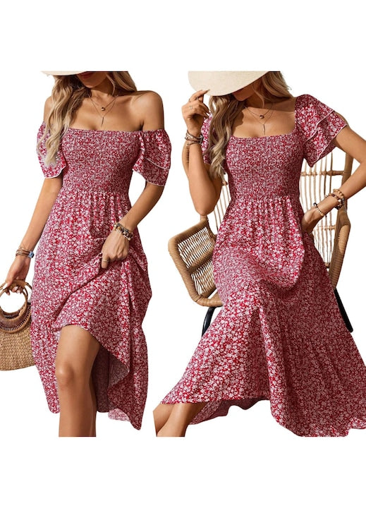 SNM - Women's dress, universal size, pink, floral print, midi length, lightweight fabric, relaxed fit, romantic style, summer, guaranteed femininity 12 installments with 0% interest