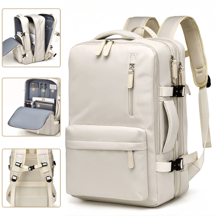 Rucsac de voiaj unisex  Rucsac de calatorie pentru laptop  Rezistent la apa  capacitate mare  design cu port USB  Rezistent la uzura si la zgarieturi  design cu mai multe compartimente  material respirabil  38x52x12cm  Bej