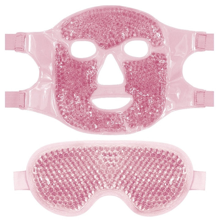 Masca de fata si ochi cu gel rece sau caldut pentru reducerea umflaturilor si cearcanelor  LXNZUHN  ideal pentru relaxare  alinarea durerilor de cap si ingrijirea pielii  spa facial  ajustabila  30x20cm  roz
