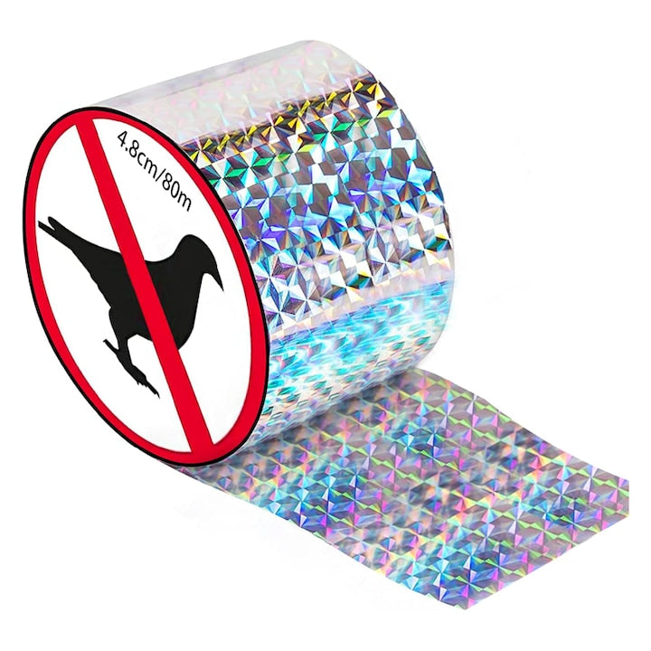 Banda Reflectorizanta Sperietoare de Pasari SUPER TRENDS®  80 m x 4.8 cm  Protectie si Descurajare a Porumbeilor  pentru Balcoane  Gradini si Acoperisuri  Model Holografic
