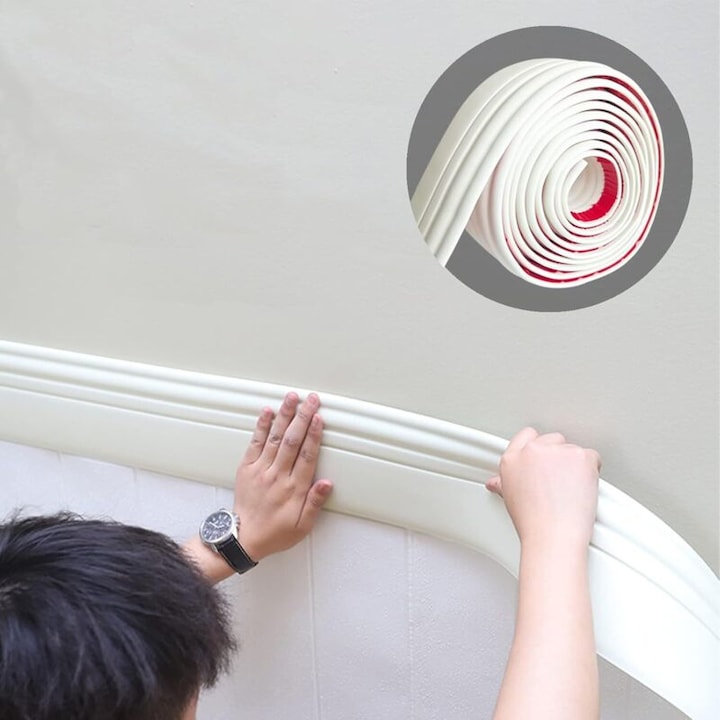 Self-adhesive NBR decorative plinth/trim, moisture and corrosion resistant, white, 2 m x 98 mm