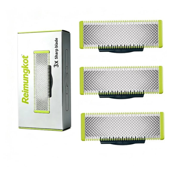 Set of 3 blades for electric shavers for PHILIPS OneBlade QP230/50 refill, any PHILIPS OneBlade and OneBladePro model, Green