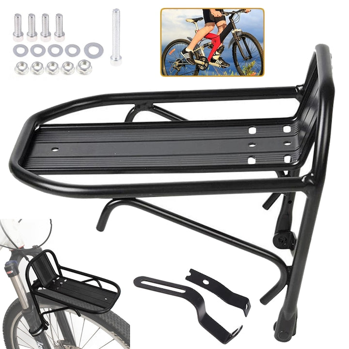 Aluminum Alloy Front Bicycle Rack 15kg Capacity Bicycle Front Rack Black Luggage Rack Can Carry Bag/Bicycle Basket/Tent/Sleeping Bag