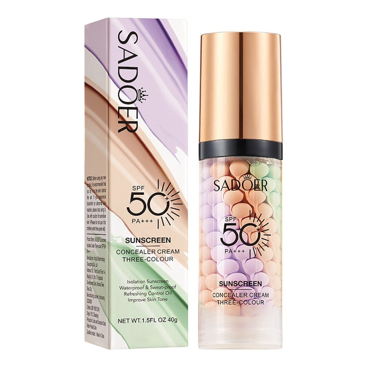 Crema de protectie solara SADOER  tri-color  SPF50+  rezistenta la apa si transpiratie  40g