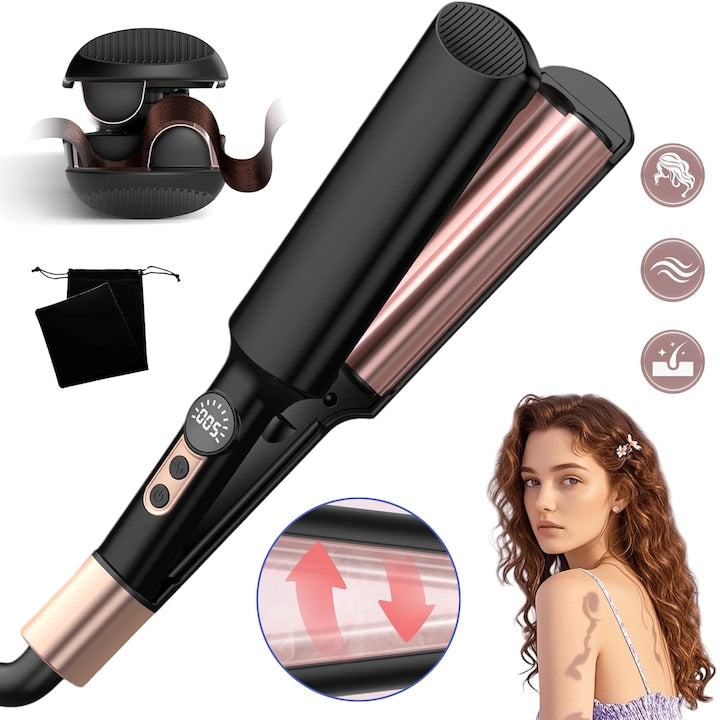 20mm Hair Waver Mini 2-Barrel Waver Hair Crimper for Mermaid Waves with 5 Adjustable Temperatures 120°C-200°C Mermaid Waver for Short/Long Hair Anti-Scalding Fast and Easy Curling Iron
