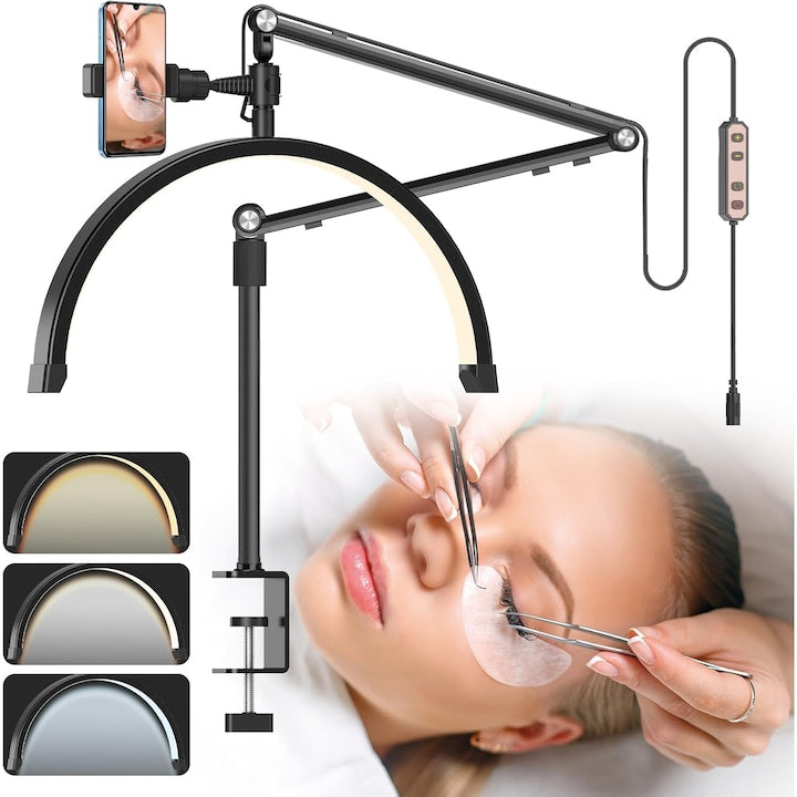WALALLA Desk Lamp for Nail Art, 360-Degree Adjustment, Warm and Cool Light, Multifunctional, with Phone Holder, Suitable for Nail Art, Eyelash Extensions, Content Creation and Beauty, Metal, Black