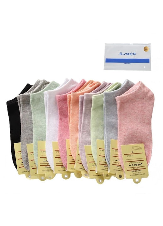 Omelivon - 10 sets，Sosete de dama din cu tub scurt  Potrivit pentru toate anotimpurile  elastice  respirabile si confortabile  potrivite pentru sport  timp liber  afaceri  culori multiple