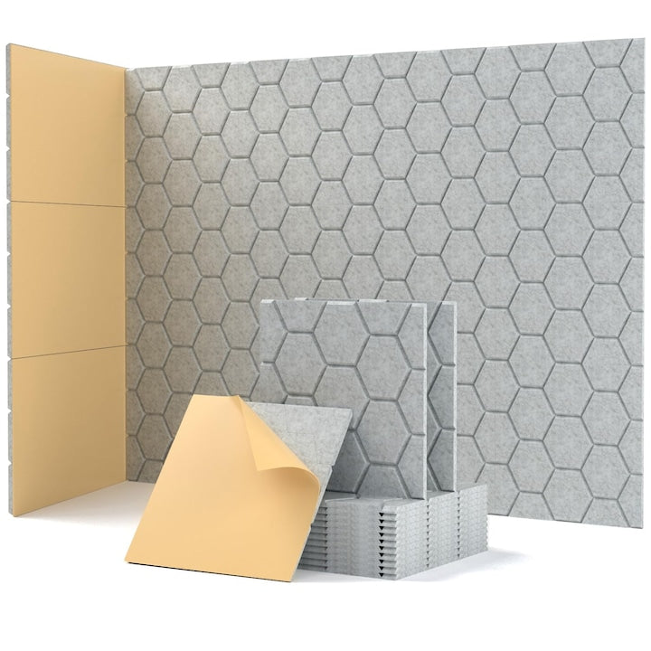 Set de 12 panouri acustice autoadezive  WALALLA  material ecologic  30x30x0.9cm  gri