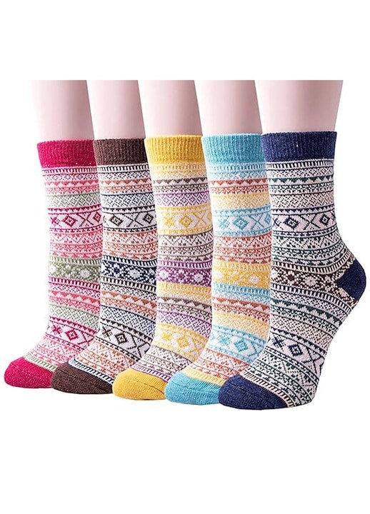 YSBER - Set 5 perechi sosete termice  dama/Barbati  lana si bumbac  36-40EU  multicolor