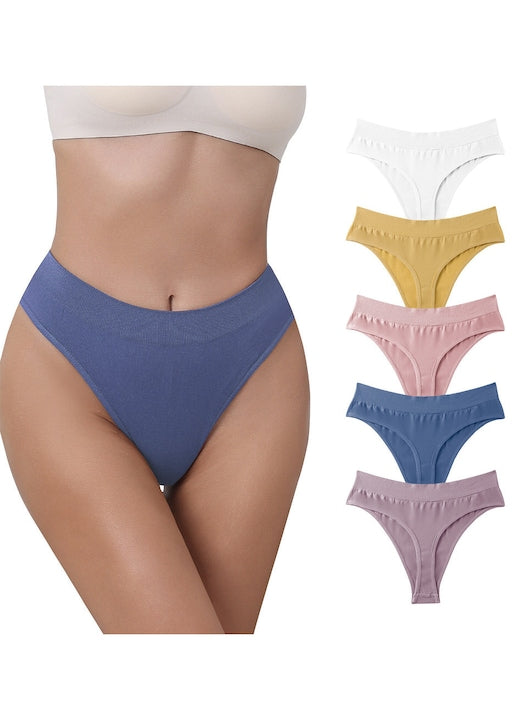 OEM - Set de 5 perechi tanga dama Sport si fitness  Alb/Galben/Albastru prafuit/Violet prafuit/Roz prafuit