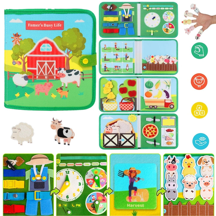 Carte Senzoriala Cu Animale De La Ferma Pentru Copii Mici  Jucarii Montessori  Carte De Activitati Educative Linistite Cu Abilitati De Viata  Jucarii De Calatorie Pentru Copii Mici De 1  2  3 Ani