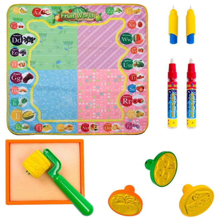 Set Jucarie educativa si interactiva  Joc Creativ Covorasul Magic Aquadoodle  Coloreaza  Deseneaza  Picteaza cu Apa  cadou pentru fete si baieti  + 2 ani  74 x 74 cm
