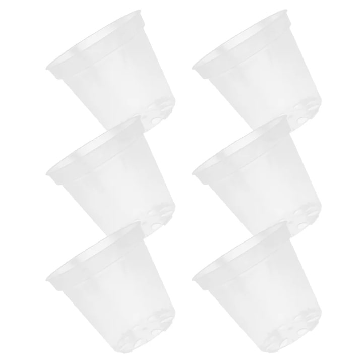 YANYXR BCS3110093 Orchid Pot, Plastic with Drainage Holes, Transparent, Set of 6, 13 x 13 x 11.8 cm