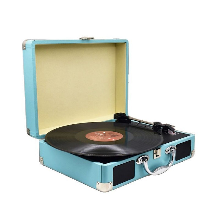 Pick-up  Omelivon  3 viteze  Design Retro de tip servieta  Bluetooth 5.0  Boxe incorporate  AUX-IN  iesire RCA  Culoare Albastru