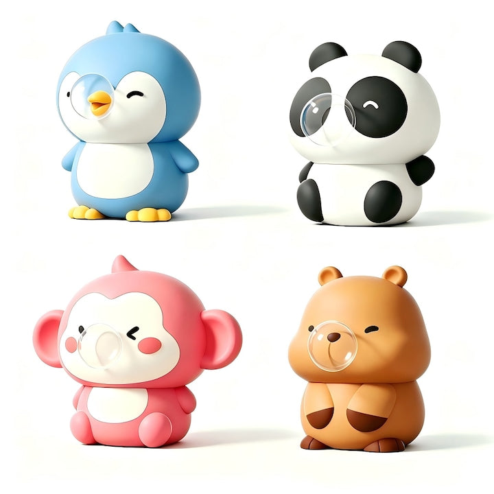 Set 4 Jucarii Antistres Squishy - Panda  Maimuta  Pinguin si Capibara  Jucarie Moale cu Efect de Bule la Stoarcere  Cadou Ideal pentru Copii si Adulti