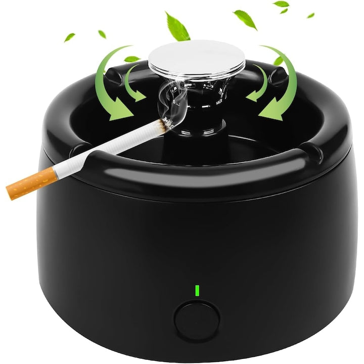 Portable Multifunctional Ashtray, Electric Ashtray with Direct Suction, with Air Purification Function, Negative Ions, Cigarette Smoke Elimination, 2000 mAh Battery, Rechargeable, Carbon Filter, For Car, Home, Office, Black
