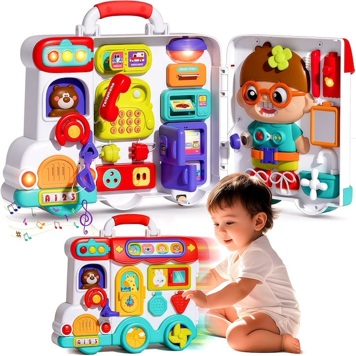 Panou cu Activitati Montessori BusyBoard  Jucarie Muzicala  Jucarie Interactiva si Educativa pentru Bebelusi  material ABS ingrosat  dur si durabil  nu se teme de cadere  design portabil maner，0-3 ani  Multicolor