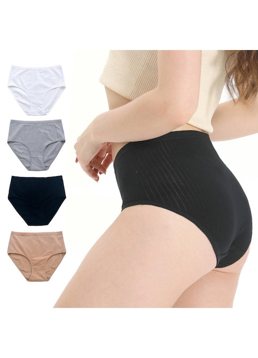 OEM - Set 4 Chiloti Dama Bumbac  Mare  Talie Inalta  Respirant  Stil casual  Confortabil  95% Bumbac 5% Elastan  Alb/Negru/Gri/Maro camel  Alb/Negru/Gri/Maro camel