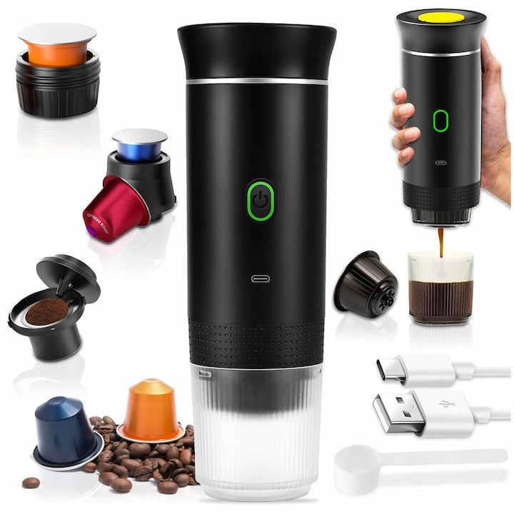 Espressor de cafea portabil 3 in 1 Pixel  capsule mari si mici  cafea macinata  fara fir  compact  24cm