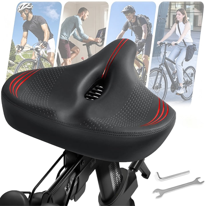 Sa Bicicleta Premium  SANSES  Spuma de Memorie  Design Anatomic  Sporeste Confortul  Design Ventilat  Ultra Amortizare Socuri  Anti-Alunecare  Impermeabila  32x30x6 cm  Rosu Negru