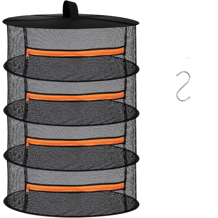 Set pentru uscare plante  pliabil  suspendat  4 straturi  60 cm  cu accesorii  Negru/Portocale