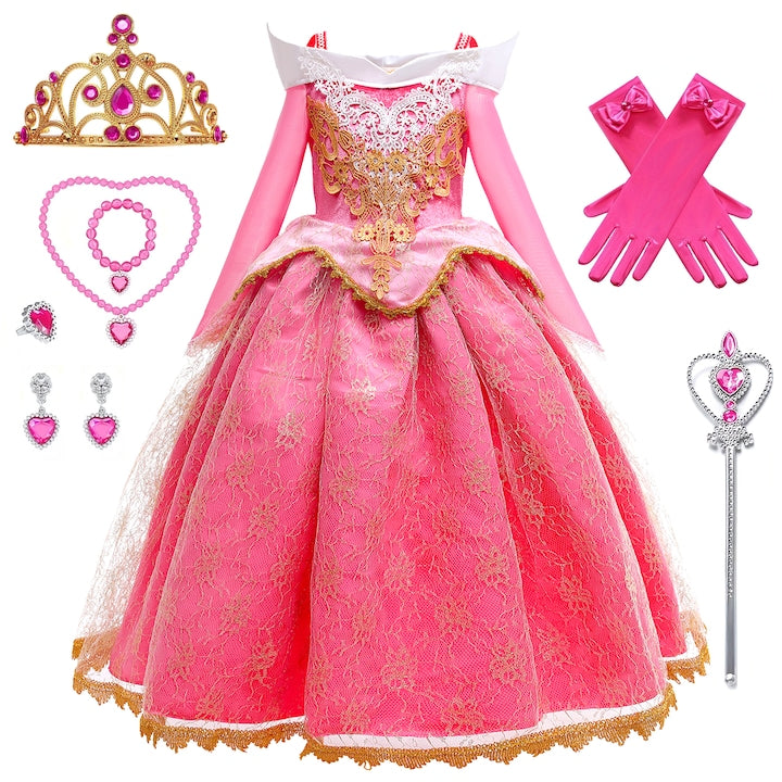 Set rochie Princess Aurora  Frumoasa Adormita Printesa Aurora  Costum Printesa Aurora  rochie Princess  Cosplay  Paste  Ziua Copilului  Carnaval  Craciun  Halloween  Poliester  5-6 ani  120 cm  roz