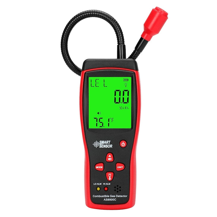 Professional Gas Leak Detector with Digital LCD Display, Flexible Sensor, Temperature Monitoring, Auto Shut-off, OUYLAF, Black/Red