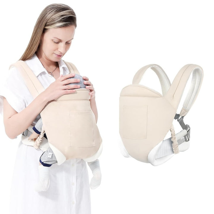 Marsupiu Ergonomice pentru Nou-nascuti si Copii Mici (3-20 kg)  Esther cu Scaun Reglabil pe Sold si Acces pentru Alaptare - Tesatura Respirabila  Bej