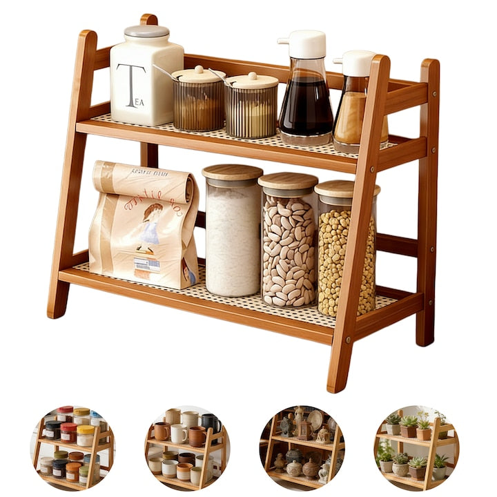 2-Tier Spice Rack, Wacorresi, Natural Bamboo, Modern Design, 39x29x18cm, Brown