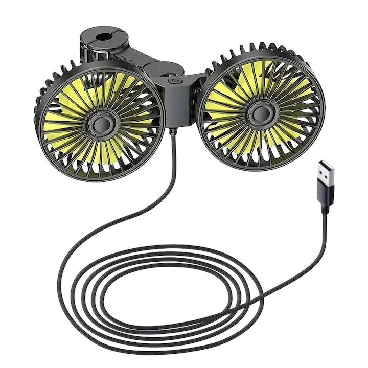 Ventilator auto Nicerpro  cu doua capete  vant puternic  3 viteze ajustabile  USB  1.8m  pentru pasageri din spate
