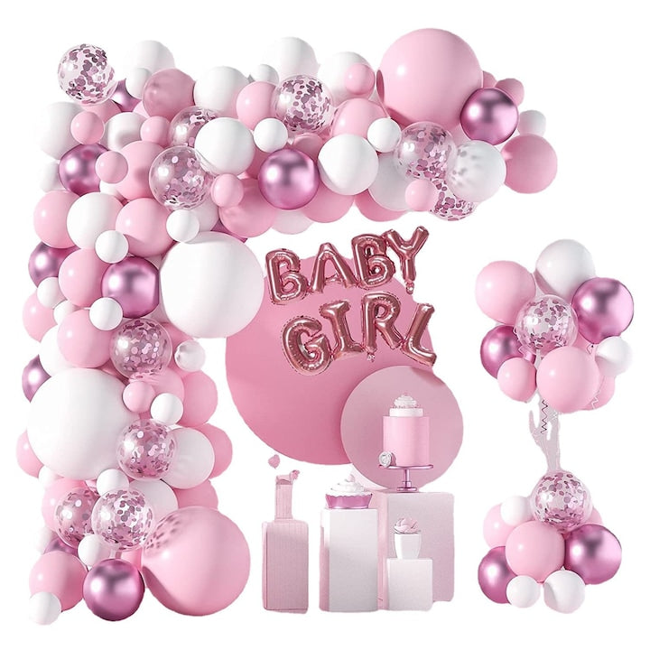 Baby Girl Christening Balloon Set 122 Pieces Pink White - Baby Girl Balloon Pastel Latex Balloons + Arch Garland and Accessories