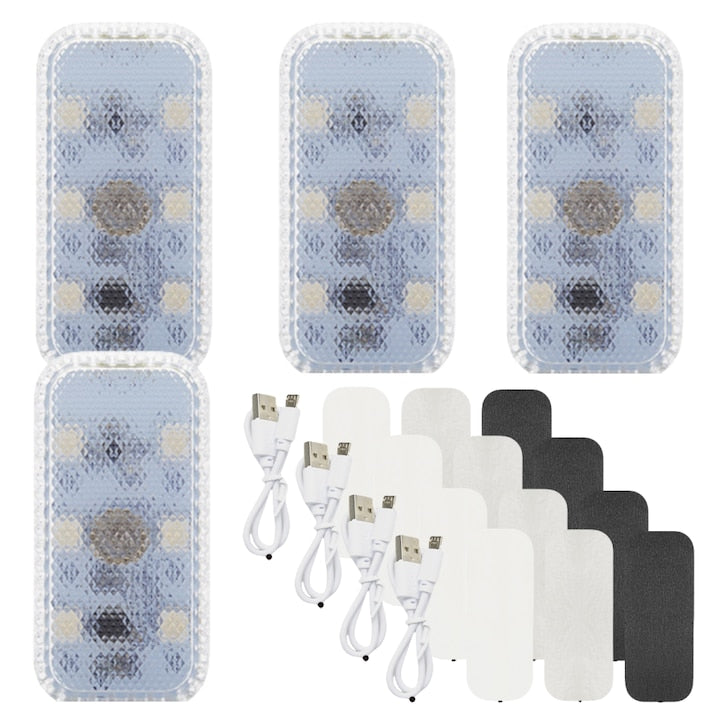 Set de 4 Lumina Ambientala Auto  lumina tactila  6 margele LED cu luminozitate ridicata  comutator cu arc  senzor tactil  Aspiratie magnetica  usor de instalat  USB auto  Lumini de lectura auto  Iluminare auxiliara  7 culori