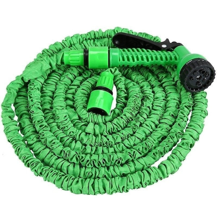 Furtun de udat gradina extensibil cu 7 functii  cu conectori  30m lungime  verde