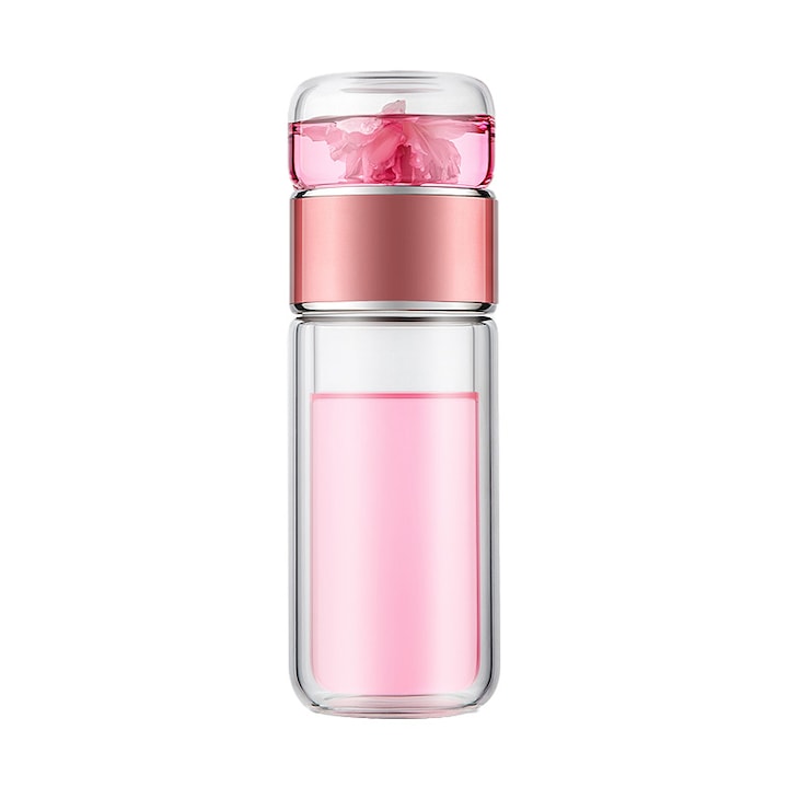 420 ml Tea Infuser Bottle, Double Wall, Stainless Steel, Leak-proof, for Office, Home, Travel, WALALLA, Pink
