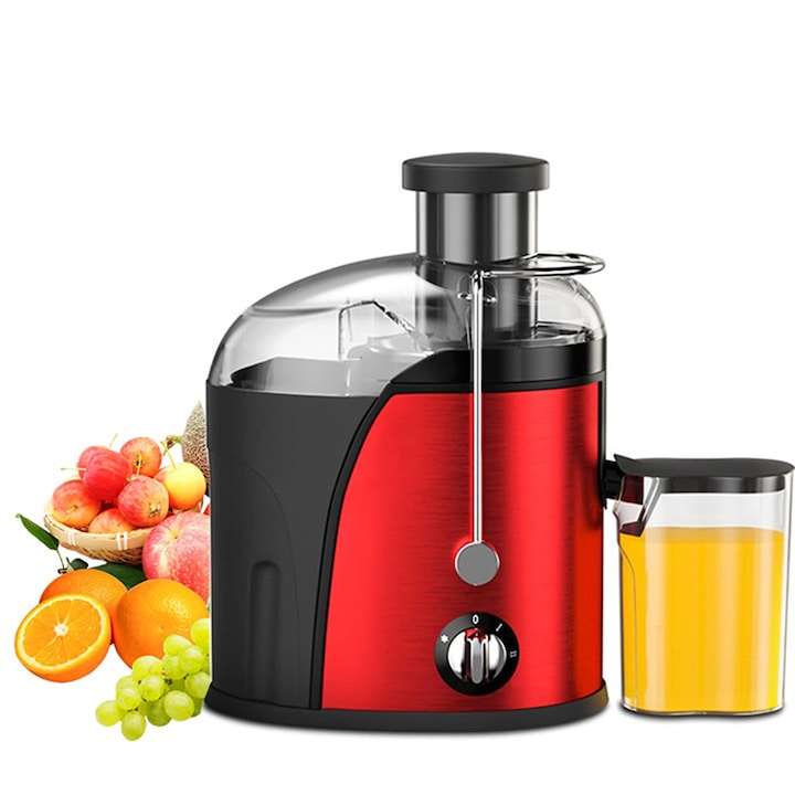 Storcator de Fructe si Legume  SANSES  800 W  Recipient Suc 350ml  Recipient Pulpa 1 L  2 Viteze  Tub de Alimentare 65 mm  Rosu
