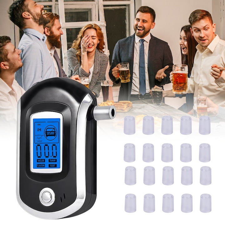 Digital Alcohol Tester Wacorresi Professional Breathalyzer Rapid Analysis LED Display Automatic Calibration Accuracy +/-0.01% BAC 20 Mouthpieces Included Compact Black
