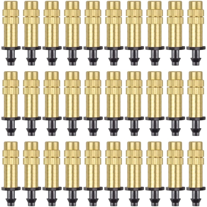 Set of 30 adjustable high-pressure micro-sprinkler atomizing nozzles, 4/7mm, irrigation equipment for garden cooling, lawn, vegetables, greenhouse, Brass, Gold